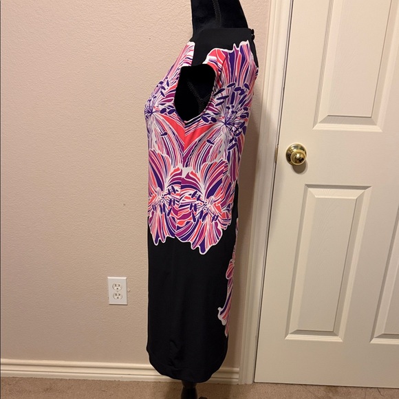 London Times Black Dress with Pink Floral Design - Picture 3 of 7